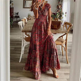 V-neck Tight Waist Floral Large
