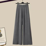 Winter Knit Sets Womens Outfits Korean Sweet Floral Knitted Cardigan And Wide Leg Pants Sets Ladies Elegant Knitting