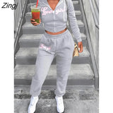 Striped print Women Fall Two piece Set Sweatshirt Zipp jacket Top Trousers Sports Baseball Uniform Workout