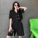 Women Office Sets Two Piece Blazer Suit Short Sleeve Cardigan Blazer & Shorts Lady Casual Solid Blazers