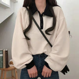 Style Polo Patchwork Women's Sweatshirt Korean Fashion Loose Long Sleeves Women's Clothing Ins Hooded