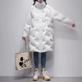 letter printed down jacket for women's medium long 2023 winter new Korean stand collar 90% white duck down coat
