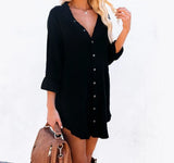Queens Women Long Sleeve Single Breasted Button Boho Shirts Ladies Cotton Loose V-neck Casual