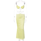 Sexy Hollow Out Two Piece Set For Women Dress Set Outfits Summer Lace Up Crop Top And Long Skirt Matching Sets