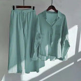 Piece Women's 2022 Cotton Linen Set Retro Oversized Shirt High Waist Wide Leg Pants Set Women Women's Sweatshirt Set