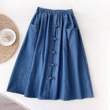 Denim Blue Skirt 2021 Sping Patchwork Lace Skirts Casual Button Front High Waist Bottoms Female Party Skirts