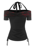 Halter Lace Up Cinched Tee Lacing Tee Off The Shoulder Tee for women summer short sleeve