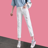 Loose Korean High-waisted Female Student Jeans New Spring and Autumn All-match Slim Slim Beggar Harlan Cropped