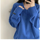 Dark Academia Solid Color V-Neck Pullover SweaterOutfit