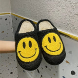 Winter Women's Shoes Retro Smile Face Design Slippers for Home Fluffy Faux Fur Flats High Quality Version Woman