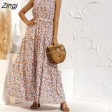 Elegant Sexy beach long Dress Women Print Flowers Polka-dot strap Ladies Halter boho dress women vestidos 2021