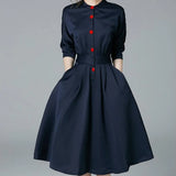 Spring Autumn 50S 60S Vintage Dresses Women Slim 3/4 Sleeve A Line Office Wear Elegant Laides Ol Work Business