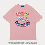 Cute Japan Cartoon Letter Print T Shirts Kawaii Girl Short Sleeve Tops 2022 Summer Basic 100%Cotton Couples Teens