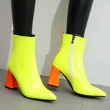 Red Black Women Boots Fashion Pantet Leather Sqaure High Heel Ankle Boots Pointed Zipper Candy colors Ladies