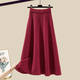 Knitted Two Piece Set Womens Outfits Korean Casual Turn Down Collar Long Sleeve Embroidery Knitted Sweater+skirts