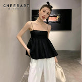 Texture Puffy Black Tie Back Spaghetti Strap Summer Cami Top Women Casual Fashion Designer Tube Tops