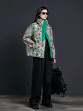 Winter European Fashion Brand Color Splicing Printed High-End Down Jacket Female Thick White Duck Down Short Women's