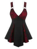 Lace Overlay Lace Up Tank Top Women O Ring Gothic