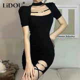 Summer Sexy Hollow Out Chain Bandage Personality Mini Dresses Women Nightclub Fashion Skinny Party Dress Vestidos De