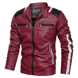 New Product Color Matching Casual Men's Leather Jacket Casual Trend Stand-Up Collar Spring and Autumn Leather Jacket