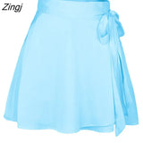 Lace-up chiffon satin wrap skirt women Casual solid color Mini high waist skirts 2022 fashion one-piece lace short