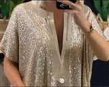 Sequins V-neck Sleeve Sequin Deep