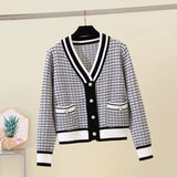 short cardigan women's sweater coat autumn and winter new style outer V-neck loose plaid top all-match