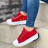 Spring and Autumn New Canvas Shoes Lace Up Thick Bottom Large Size Muffin Bottom Low Top Comfortable Casual