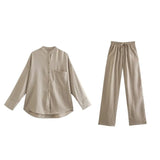 Women Pants Suit Spring Casual Solid Suit Female Long Sleeve Shirt Tops & Trousers Two Piece Sets New