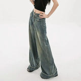 Harajuku Jeans for Women Wide Leg All-Match Loose Casual Wash Denim Pants Baggy High Street Long Trousers Summer