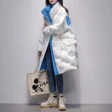 letter printed down jacket for women's medium long 2023 winter new Korean stand collar 90% white duck down coat