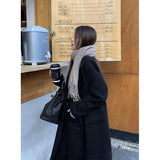 Long Wool Blends Coats Women Streetwear Black Blazer Korean Quilted Woolen Jackets Winter Elegant Overcoat Thick