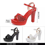 Fish Mouth Sandals Women's Summer New Leuky Waterproof Waterproof Thick-Soled Thick Heel Sandals Large-Size High-Heeled