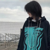 Streetwear Women Anime Hoodie Harajuku Gothic Punk Kpop Oversize Pullover Long Sleeve Chain Sweatshirt Korean
