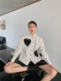 Heart White Button Up Shirt For Women Fall Fashion Long Sleeve Designer Top And Bloues 2021 Collared Shirt