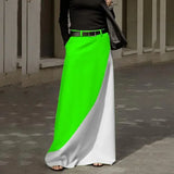 Women Elegant Color Blocking Straight Skirt 2023 Spring Streetwear Fashion Office Long Skirt Retro Boho Pocket Club Skirts