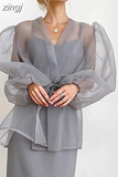 Spring Y2K Blouse Summer Sexy Black See Through Mesh Shirt Women Bubble Sleeve Long Sleeve Shirt Clothes Elegant