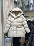Winter Women's Down Jackets Ultra Light Warm Casual Coat Female Puffer Jacket With a Belt Plus Size Hooded Parka