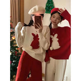 Y2K Sweet Sweater Women Kawaii Print Knitted Pullovers Christmas Vintage Red Knitwear Streetwear Korean Casual Jumpers