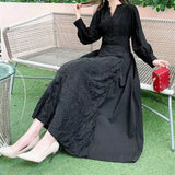 2022 Summer Vintage Women Long Dress Puff Sleeve Embroidery White Lace Vocation Maxi Beach