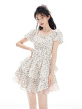 Sweet Dress Women France Vintage Elegant Party Mini Dresses Female Print Casual Fairy Dress