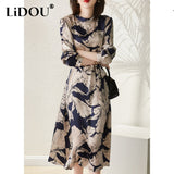 Aesthetic Sexy Chic Print Long Dress Women Long Sleeve Elegant Fashion Vestidos De Fiesta Vintage Korean Style Robe