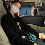 Black Knitted Cardigan Women Streetwear Chic Button Cropped Sweater Vintage Korean Autumn Winter Slim Casual Jumpers