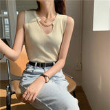 Summer V-Neck Knit Slim Tank Top Female Solid Casual Sleeveless Camisole Crop Top