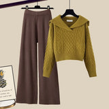 Winter Thick Knit Two Piece Sets Women Outfits Ladies Elegant Twist Knitted Sweater And Wide Leg Pant Sets Women