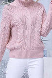 Autumn Winter Women Turtleneck Sweater Loose Short Elegant Warm Knitted Pullovers Fashion Solid Tops Knitwear