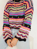 Rainbow Stripe Crochet Knit Sweater-Outfit
