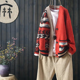 autumn and winter matching large pockets long sleeve buttoned outer knit cardigan women loose literary V-neck