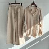 Piece Women's 2022 Cotton Linen Set Retro Oversized Shirt High Waist Wide Leg Pants Set Women Women's Sweatshirt Set