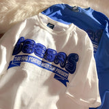 Klein Blue Flocking Embroidery T Shirts Fashion Preppy Oversized Short Sleeve Tops 2022 Summer Large 3XL Casual Men